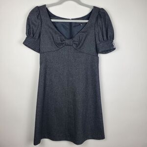 Jill Stuart Puff Balloon Cap Sleeve Bow Dress Open V Neck Above Knee Zip Back 2